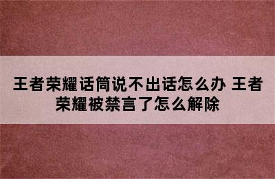 王者荣耀话筒说不出话怎么办 王者荣耀被禁言了怎么解除